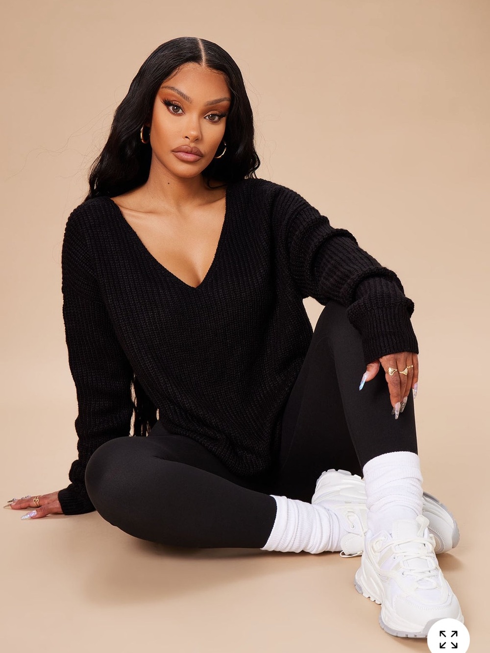 Fashion Nova Black Off-the-Shoulder V-Neck Ribbed Sweater